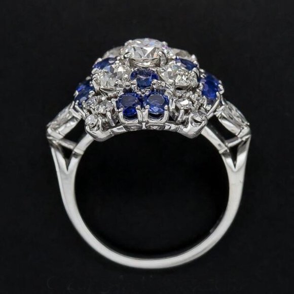 14k White Gold 💎Diamond Sapphire Starburst Dinner Ring, F288 - Picture 9 of 12